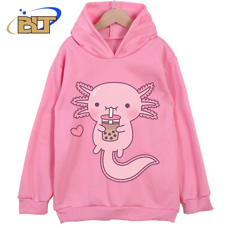 

Детская одежда с принтом аксолотля, розовая детская новая толстовка с капюшоном, классическая спортивная одежда, подходит для мальчиков и девочек 140