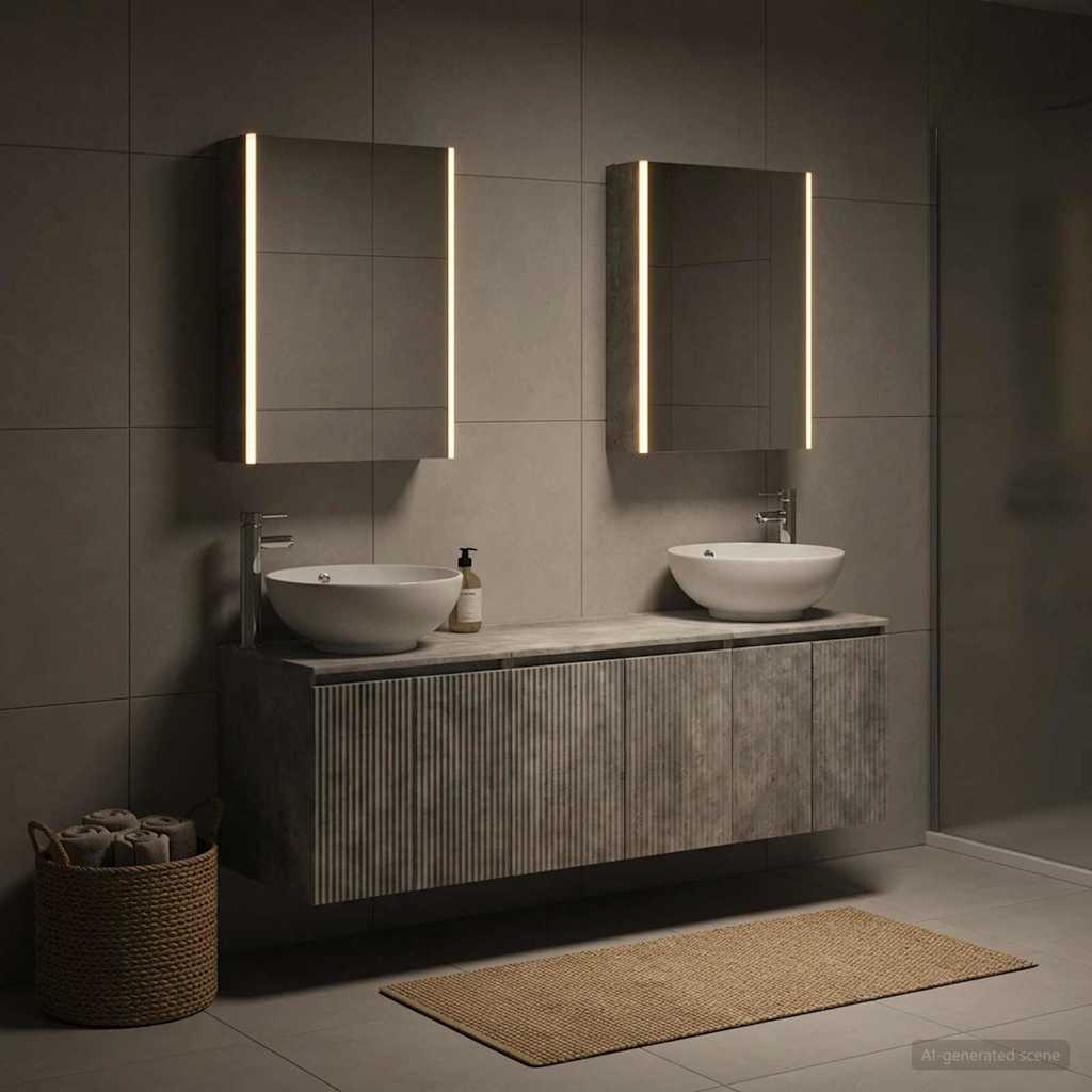 5 Piece Bathroom Cabinet Set Concrete Grey Wood Based Material