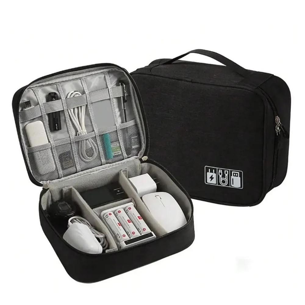 1pc Travel Electronic Digital Storage Bag, Multifunctional High-capacity Earphones, Data Cable Protective Case, Dust Bag чёрный
