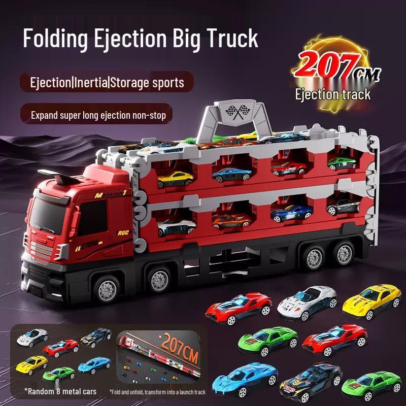 Deformable Toy Truck with Inertia-Driven Ejector for Boys - Large Container Vehicle and Track Set, Perfect Birthday Gift