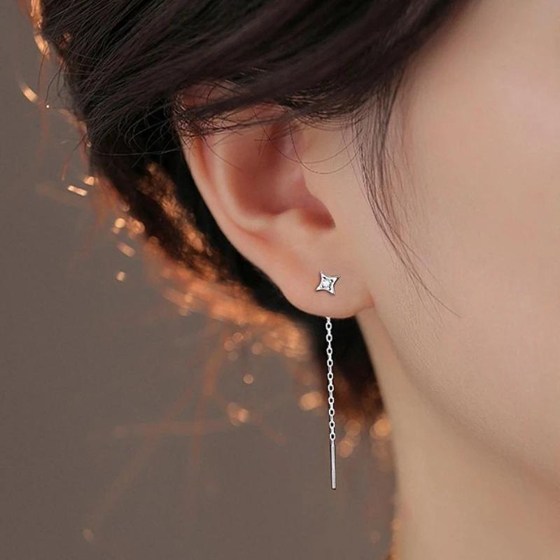 Tibetan Silver Mini Zircon Star Long Tassel Drop Earrings for Women Minimalist Cute Fashion  Shining Accessories