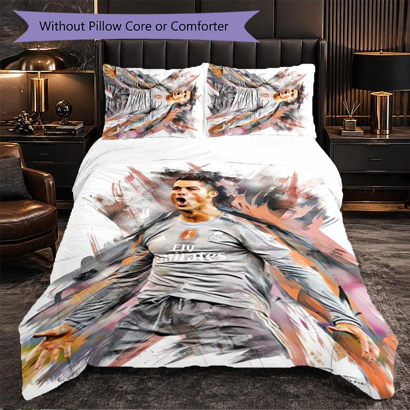 Biancheria da Letto a Tema Cristiano Ronaldo Set 3 Pezzi Copripiumino Biancheria da Letto Decorativa per Stanza Adolescenti Decorazione Casa