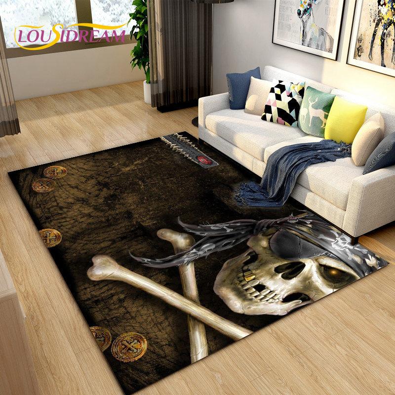3D Horror Death Skull Pirate  Area Rug,Carpet Rug for Living Room Bedroom Sofa Doormat Decoration, Kids Play Non-slip Floor Mat