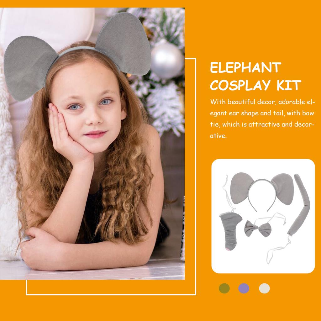 1 Set Elephant Hair Accessories Elephant Headband Ears Nose Tail Bow Tie Animal Costume Kit Accessories for Halloween Cosplay