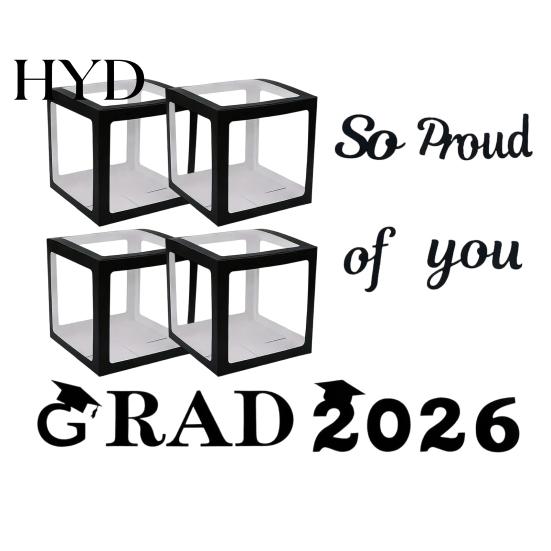 Event Decoration Box 4 Pcs 2026 Graduation Balloon Boxes So Pround of You Black with Letters for Class Grad Party Supplies