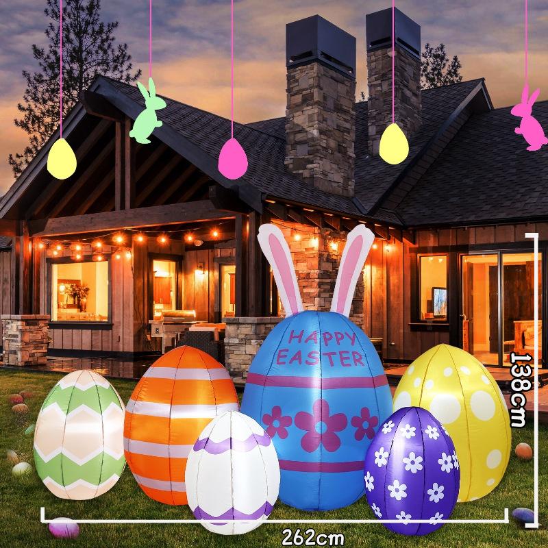 Easter Inflatable Decorations 2.6m Lighted Easter Eggs 6pcs for Outdoor Garden Party