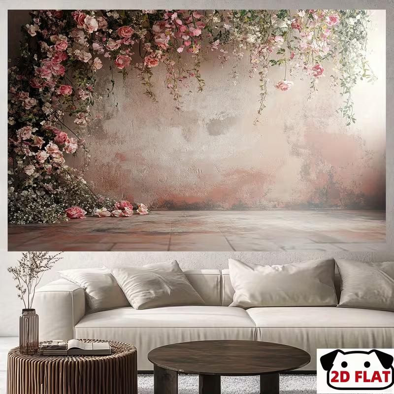 

2D Soft Pink Rose Floral Backdrop, Rustic Wall Photography Background for Engagement & Romantic Parties 47.2x31.5inch/120*80cm