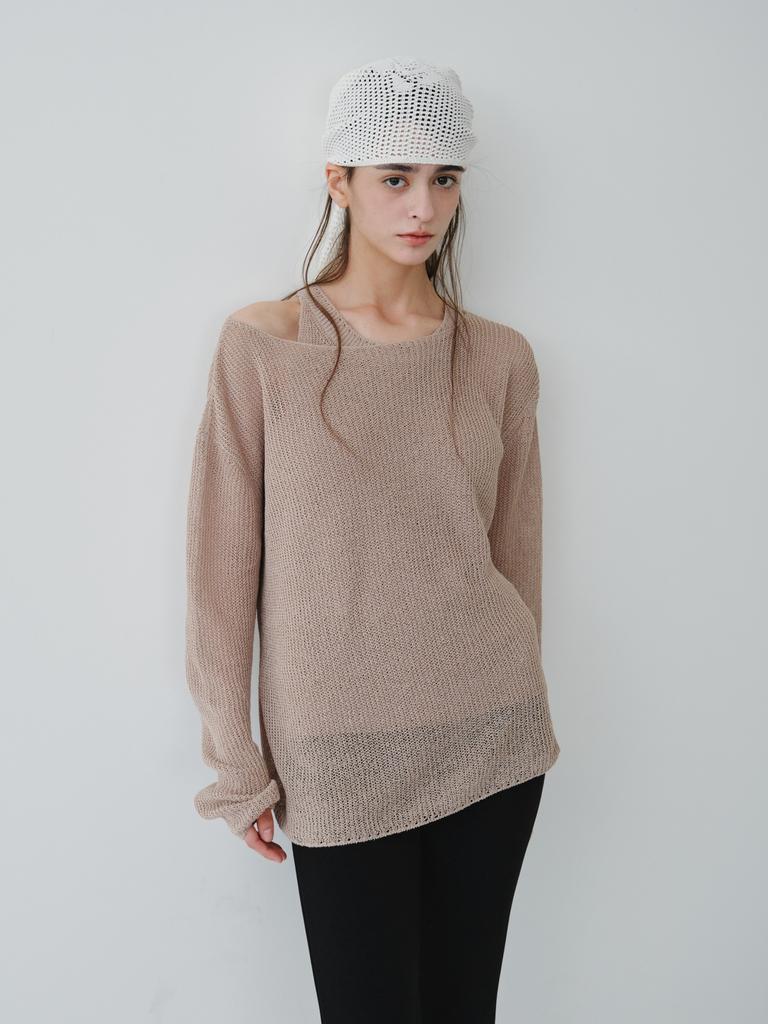 Reply Linen Long Sleeve Knit Top_Beige