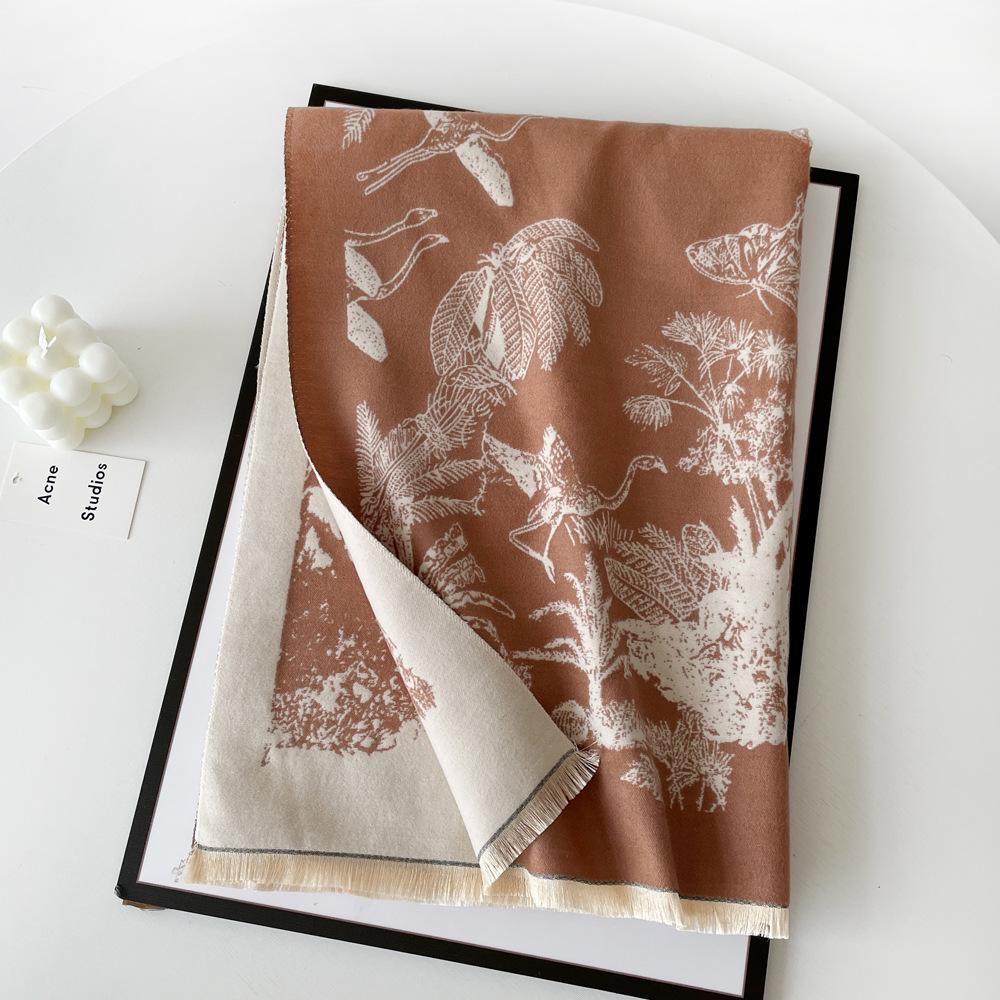 Jacquard landscape painting imitation cashmere scarf for women's office air-conditioned room thick and warm long trendy scarf