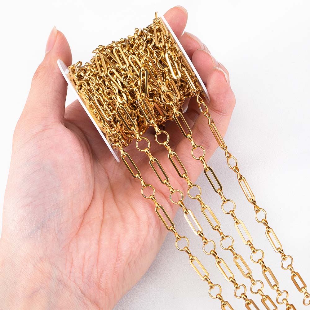 No Fade 1Meter Stainless Steel Necklace Bracelet Thick Golden Chains Geometry Rolo Cuban Link Chain DIY Jewelry Making Wholesale