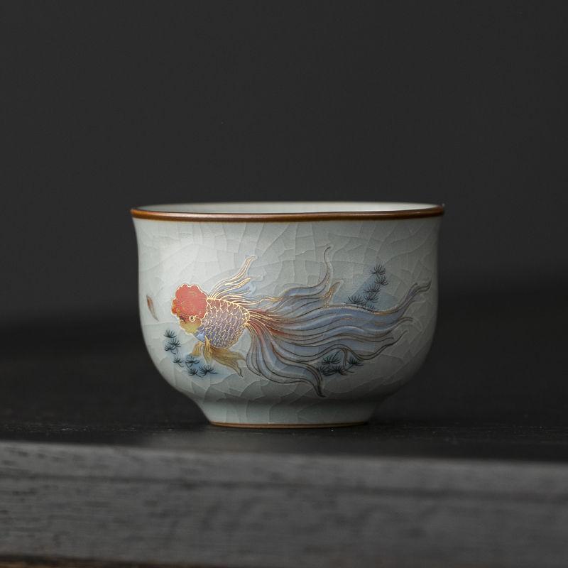 Exquisite Ru Kiln Master Teacup, Guest Ceramic Cup Tasting Kung Fu Tea Drinking Tea Set Teaware Sets