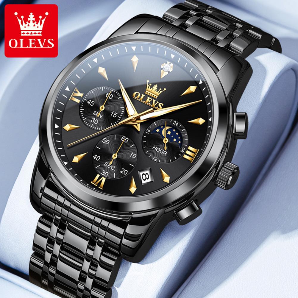 Luxury Chronograph Quartz Watch for Men Fashion Multifunctional Moon Phase Waterproof Luminous Date Business Men's Watches