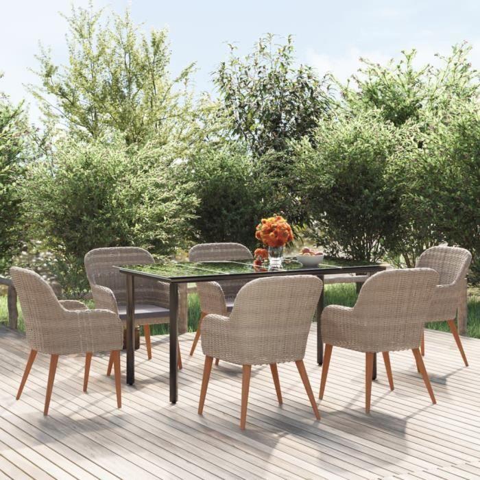 3156723 vidaXL Garden Dining Furniture and Cushions 7 Pcs Brown