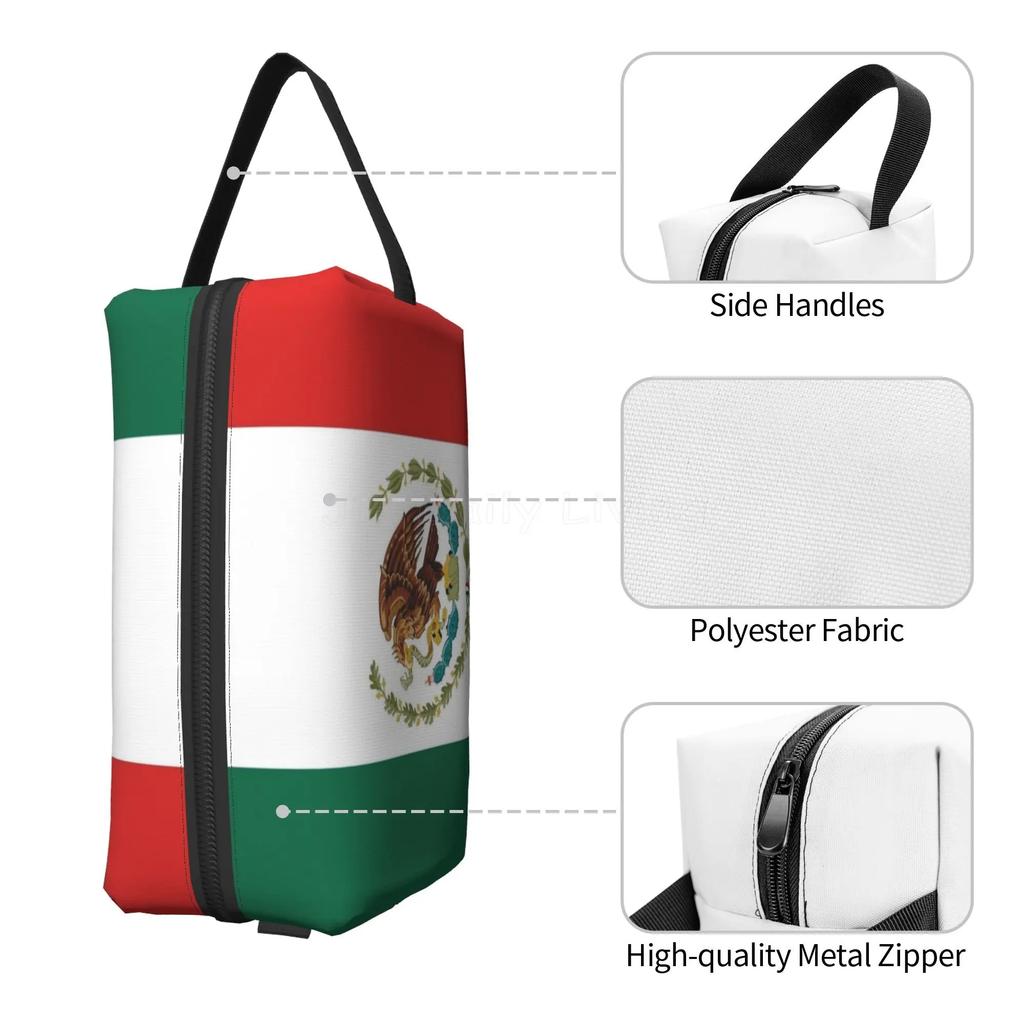 Mexican Flag Large Capacity Cosmetic Bag Portable Makeup Toiletry Pouch with Zipper Travel Accessories Organizer Storage Bags