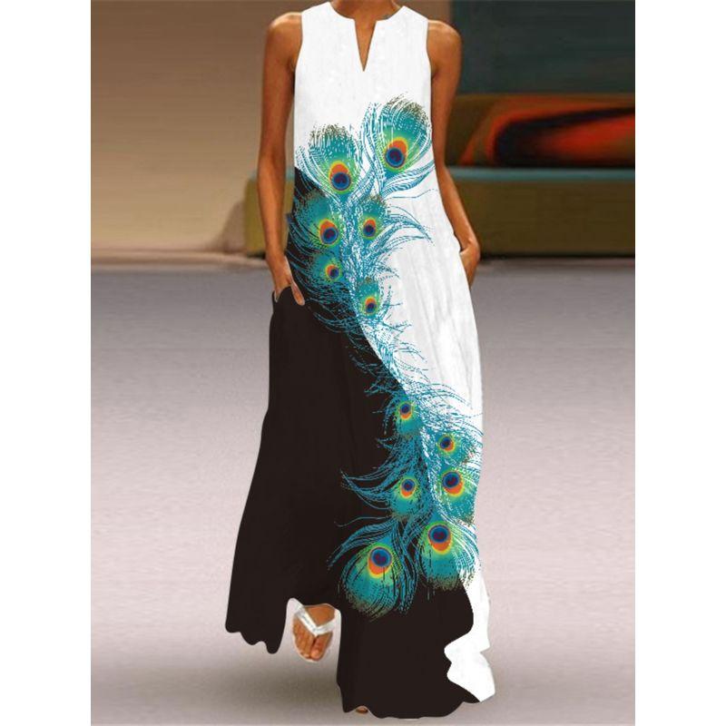 Summer 2025 New Arrival Export Women's Fashion Sexy Digital Printed V-neck Sleeveless Dress Pocket 3D Dress
