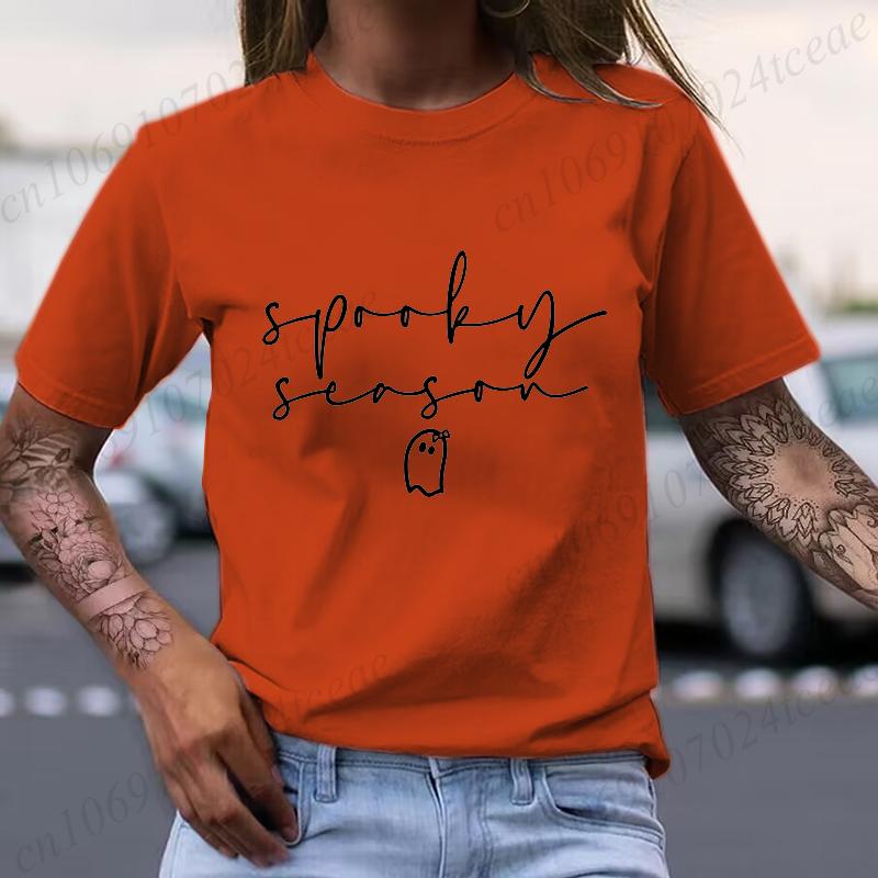 Cute Spooky Season Women's T-Shirts Clothing,Womens Halloween Tops Tees,Cute Fall T-Shirts,Spooky Season Shirt