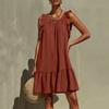 Ladies' Color Fashionable Casual Loose Round Neck Sleeveless Ruffle Dress