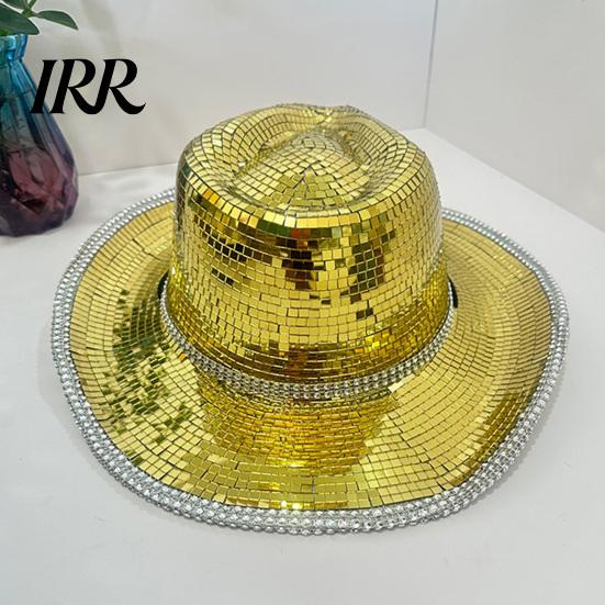 Durable Disco Hat Western Cowboy for Men Women, Sparkly Silver Stage Mirror Music Festivals, Concerts, Party