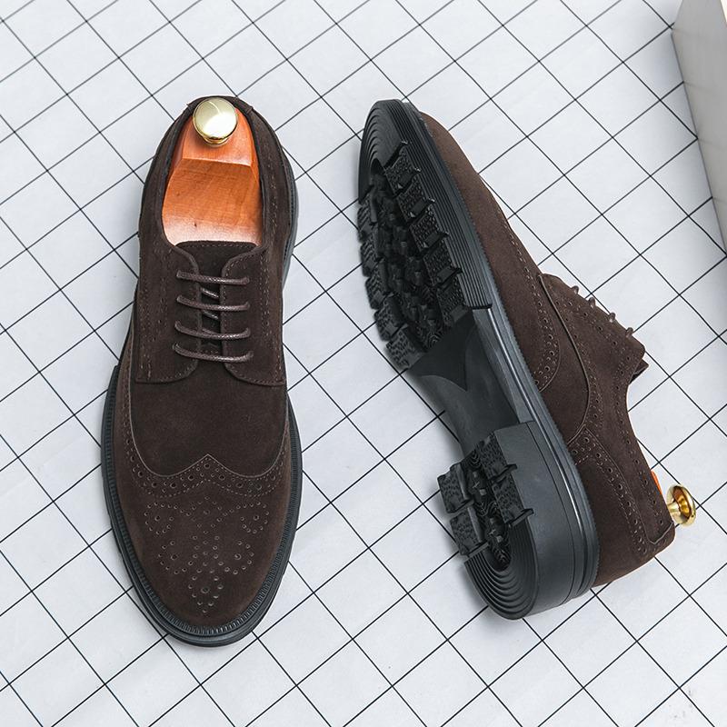 British Style Fashion Brown Men's Formal Shoes Big Size 46 Suede Leather Shoes Men Brogues Low-heel Business Shoes Man Footwear