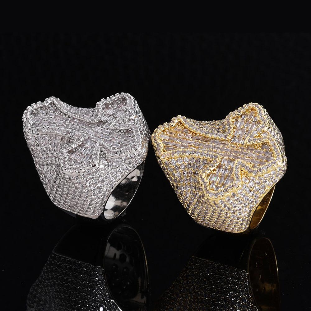 Hip Hop Hit Zircon Cross Ring, Personalized Accessory, Trendy Men's Ring