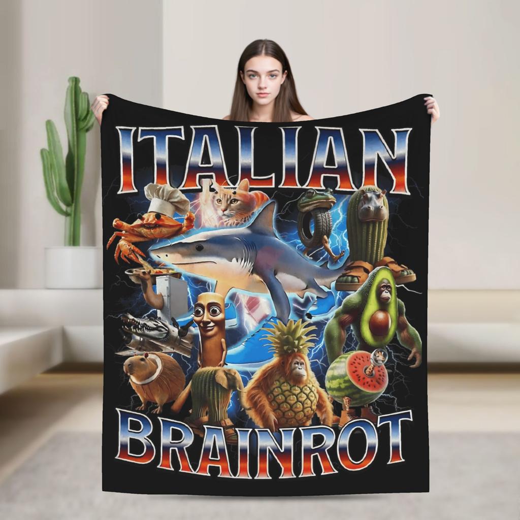 Lustige italienische Brainrot-Decke Weich Warm Streetwear Trend Plüsch Bettwäsche Überwürfe Für Heimdekoration Picknick Flanell Tagesdecke Bettbezug