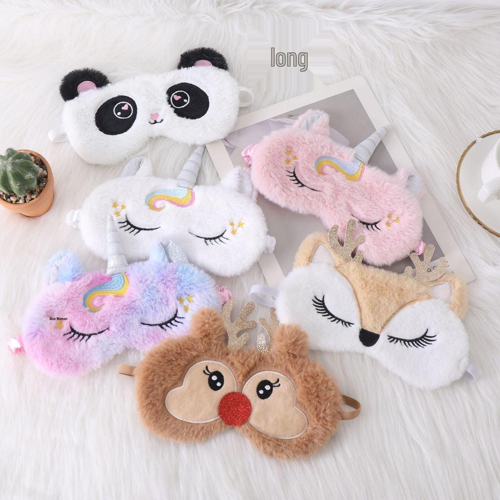 Unicorn Ears Plush Eye Mask with Embroidered Rabbit Design for Sleep Shading