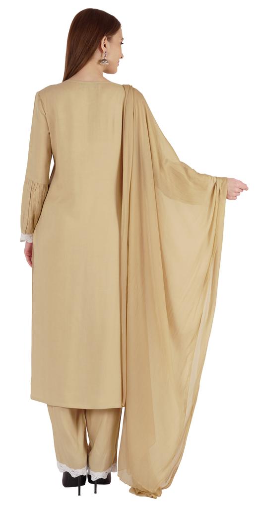 White Kurta Set For Women Solid White Pure Cotton Kurta With Trousers & With Dupatta Indian
