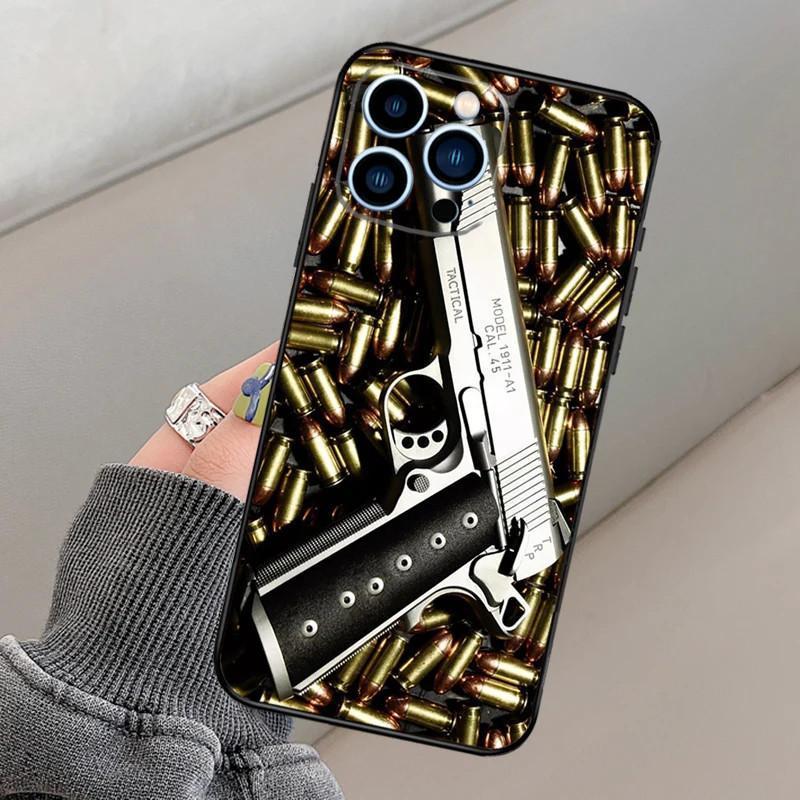 Použitelné pro pouzdro na mobilní telefon iPhone15, Pouzdro na mobilní telefon s motivem zbraně a nábojů, Malované Anti-Drop je Anti-Drop Mobilní telefon.