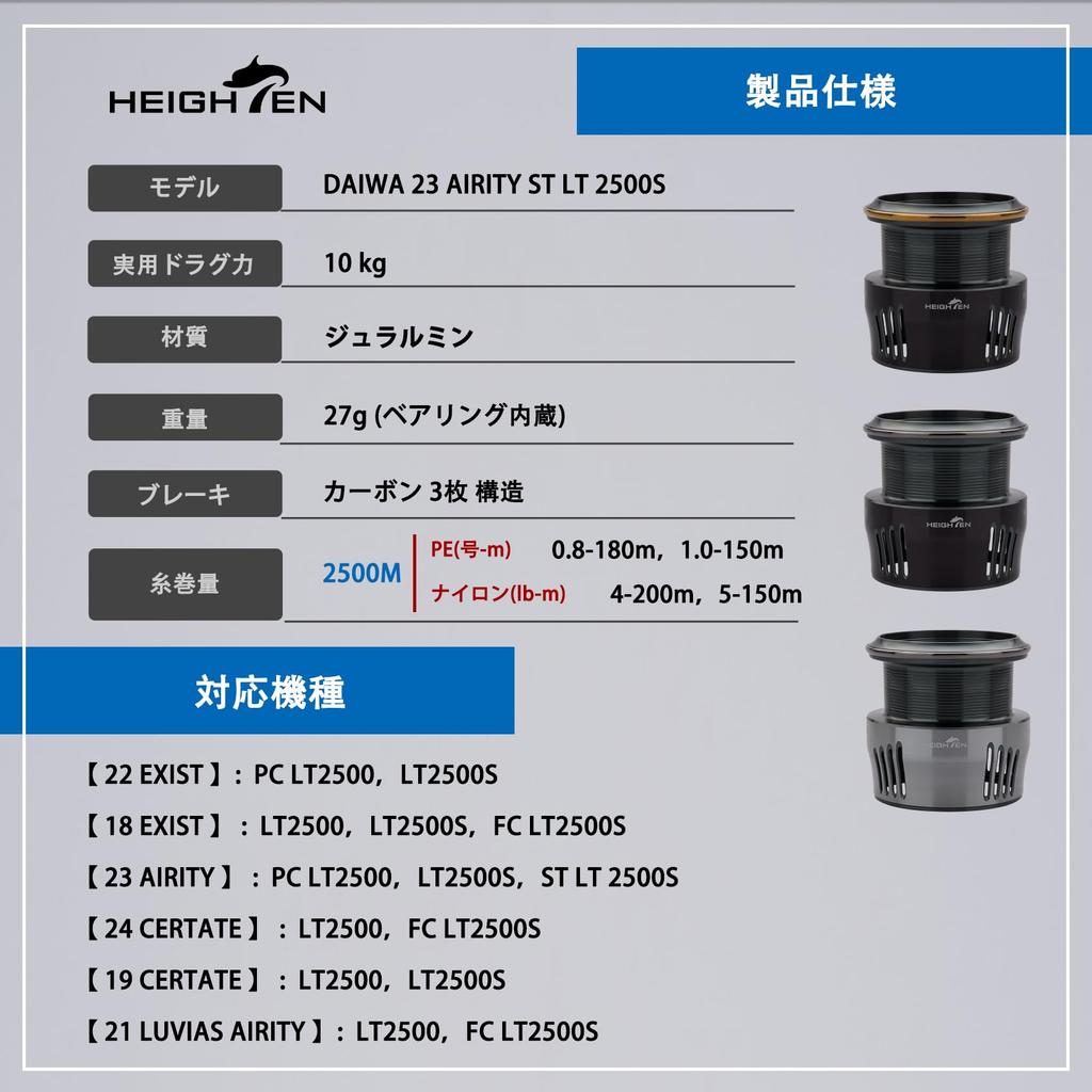 HEIGHTEN Reel Spool DAIWA Replacement Spool Compatible with AIRITY Series LT2500M 2500/2500S EXIST/AIRITY/CERTATE/LUVIAS H-INTENSITY (Gunmetal
