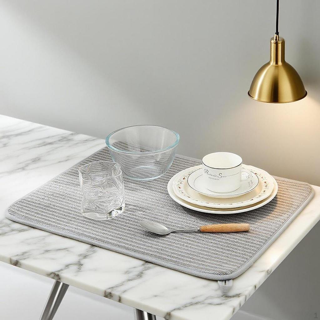 Dish Pad Absorbent Non Slip Kitchen Counter Mat for Utensils Tableware Bottle