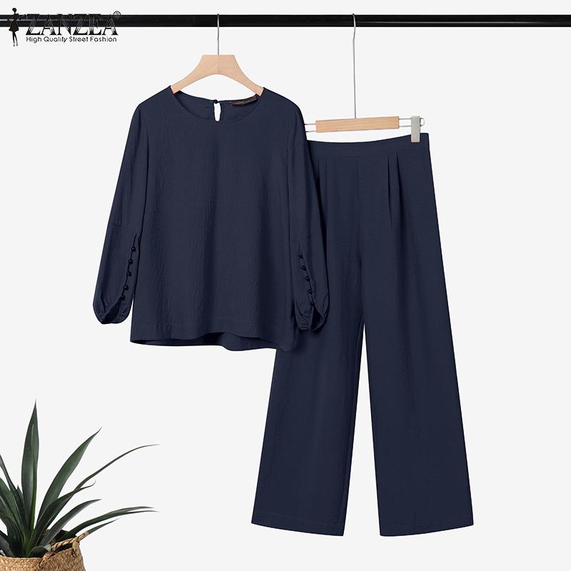 ZANZEA Women Long Sleeve Blouse and Pants Casual Two Piece Suit Sets