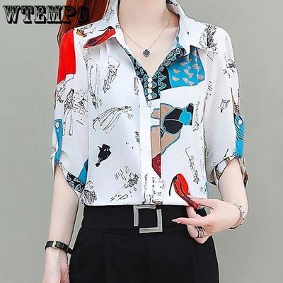 Women's Chiffon Shirt Summer Dress Fashionable Shirt Mid Sleeve Top Women's Small Shirt