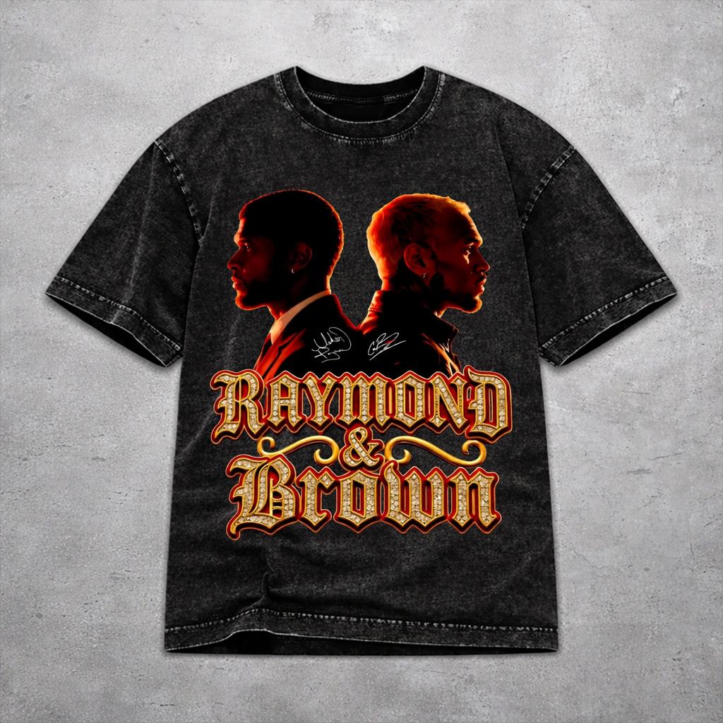 Oversize Chris Brown Usher R&B Tour 2026 Merch T-Shirts for Men Women Washed Cotton Tee Shirts Clothes