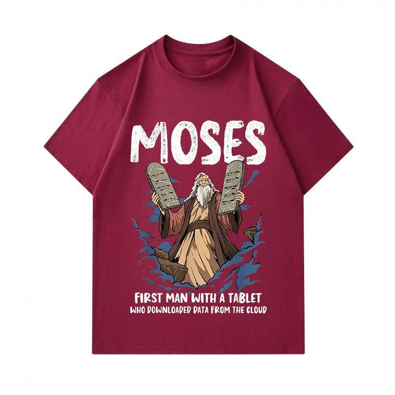 Men's 100% Cotton Crew Neck Short Sleeve T-Shirt, Funny Moses Tablet Cloud Data Print Casual Graphic Tee, Comfortable Breathable Summer Tops for Daily