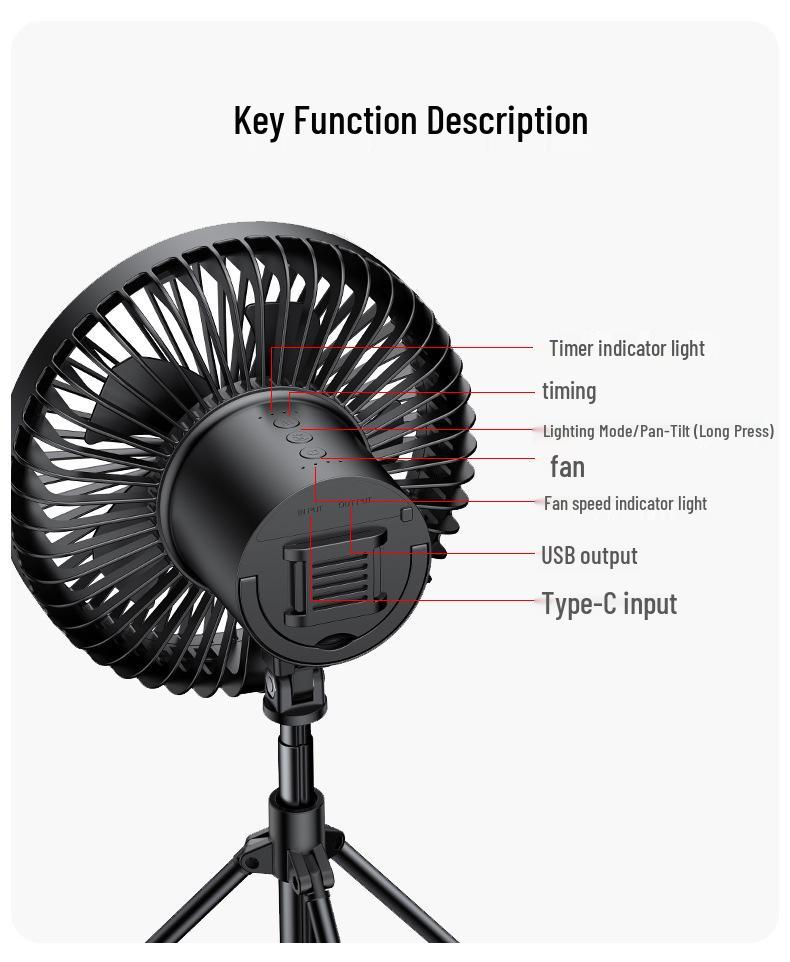 Smart Multi-functional Tripod Fan with Colorful Lights for Outdoor Camping