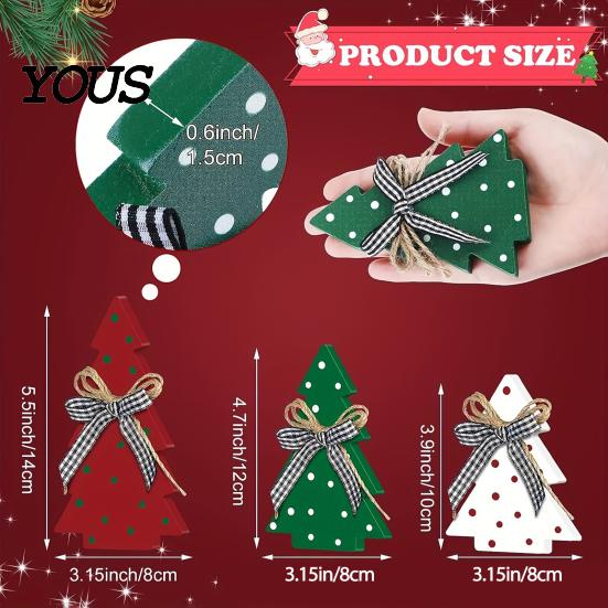 Christmas Table Decorations Tree Wooden Tabletop Sign, Rustic Polka Dot Xmas Tiered Tray Centerpiece Seasonal Home Accents with Bow, Farmhouse Holiday