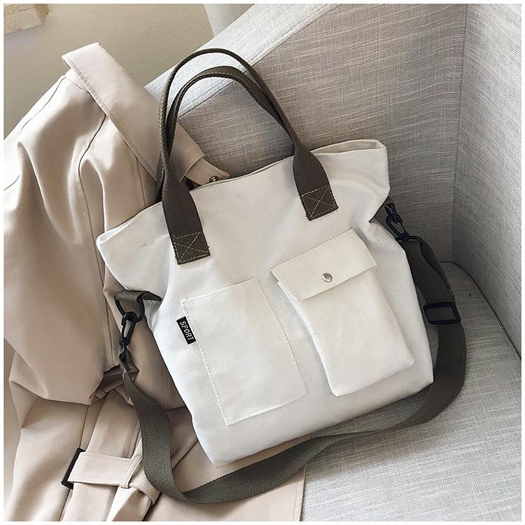 Женская сумка-тоут через плечо из холста в корейском стиле 2025 - Большая вместимость, простой литературный дизайн