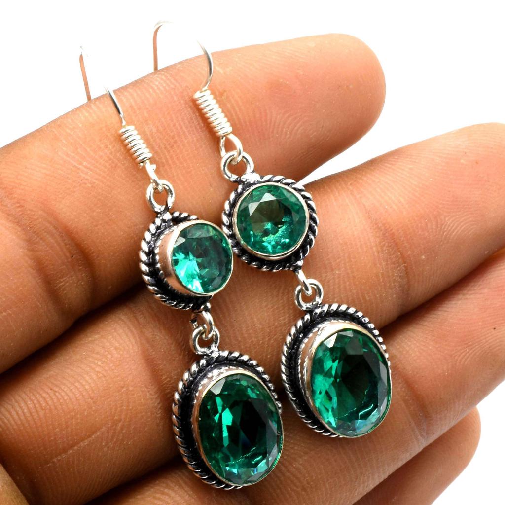 Green Quartz Gemstone Ethnic Handmade Drop Dengle Earring Jewelry ER 023