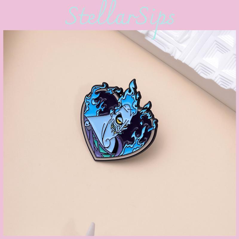 Adorable Cartoon Character Brooch Featuring Heart Shape And Blue Flame Aesthetic