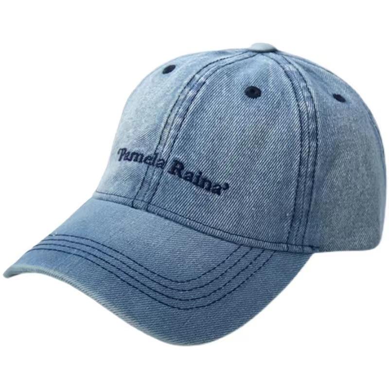 Hat women spring and summer letter embroidery denim baseball cap ins versatile casual retro couple cap men
