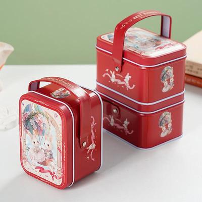 Vintage Tin Candy Box with Handle Portable Metal Storage Container Gift Packaging for White Rabbit Milk Candy
