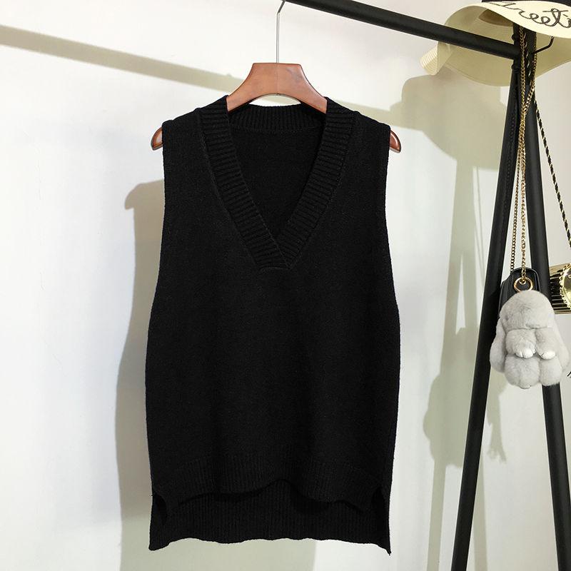 V-neck Knitted Vest Women's Sweater Autumn and Winter New Korean Loose Wild Sweater Vest Sleeveless Sweater