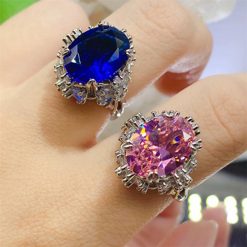 Royal Aquamarine Gemstone Finger Rings for Women Fashion Adjustable Open Ring GZW