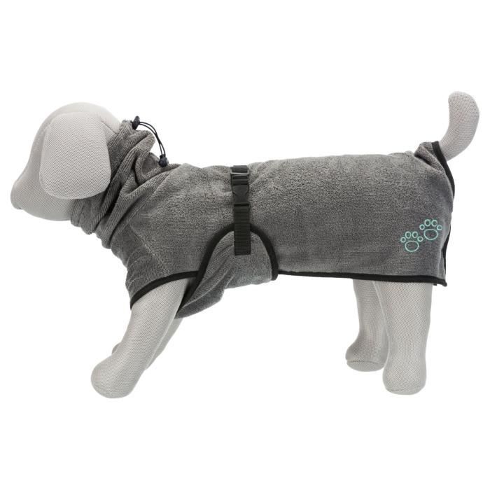 Peignoir De Bain Pour Chien - Trixie - Tissu Éponge - Col Réglable - Gris