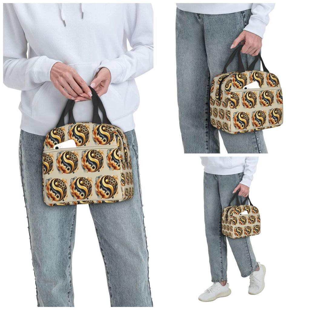 Leopard Yin Yang Luxury Gold Marble Balance Design Insulated Lunch Bag for Kids School Cooler Thermal Food Box Tote Lunch Boxes