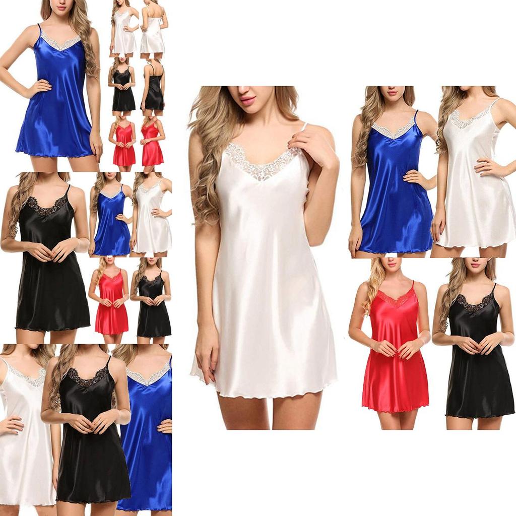 Elegantes Damen Sexy Nachthemd mit floraler Spitze und tiefem V-Ausschnitt