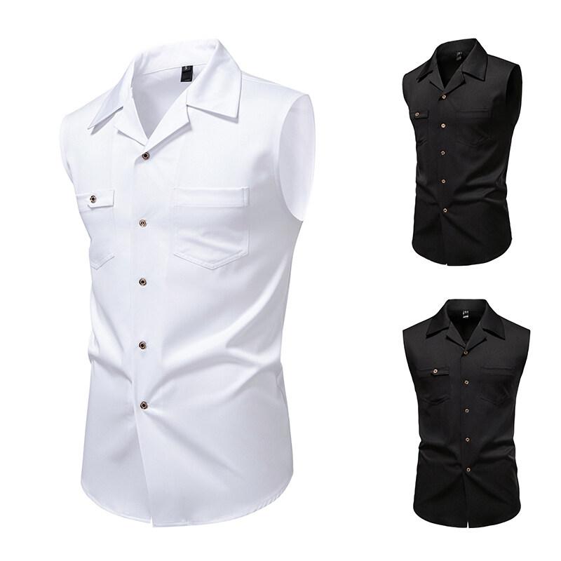 Pánská tílka 2025 Léto Pánské vesty s přezkou Módní ležérní košile bez rukávů Jednořadá volná vesta pro muže