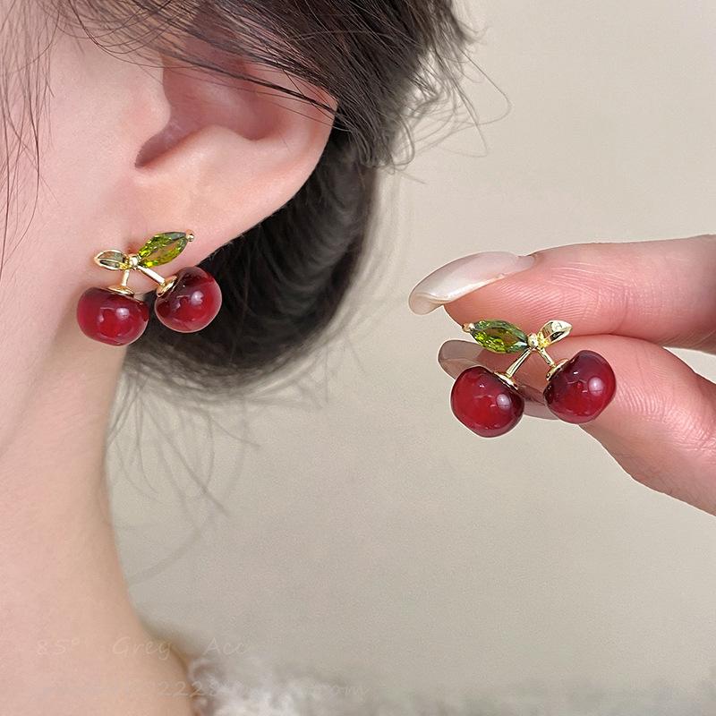 

Ankela Red Cherry Women s Exquisite Stud Earrings - Fashionable Light Luxury Jewelry for the New Year