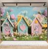 Spring Easter Cottage Colorful Egg Rabbit Photography Background Flower and Tree House Children's Birthday Decoration Backdrop