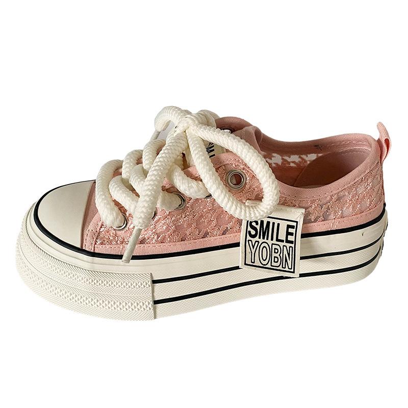 

H1358 lace mesh thick baseplate shoes women s summer breathable 2024 new niche design white shoes mesh shoes 35 розовый